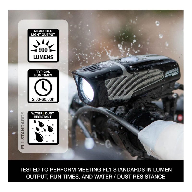 NiteRider Lumina Micro 900 Front Bike Light LED USB Rechargeable Water Resistant Mountain Road Commuting City Urban Cycling Safety Flashlight - Image 3